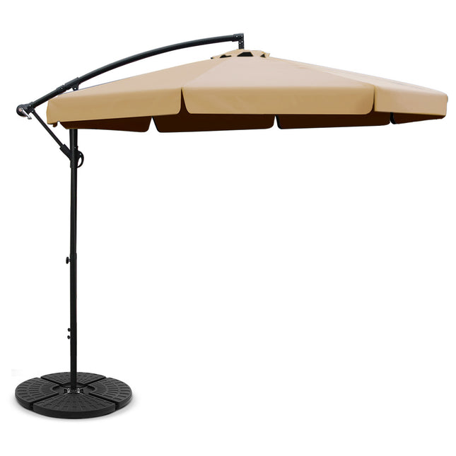 Instahut 3m Outdoor Umbrella w/Base Cantilever Garden Patio Beach Beige.