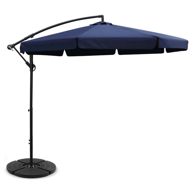 Instahut 3m Outdoor Umbrella w/Base Cantilever Garden Patio Beach Navy.