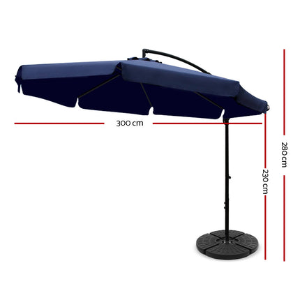 Instahut 3m Outdoor Umbrella w/Base Cantilever Garden Patio Beach Navy.