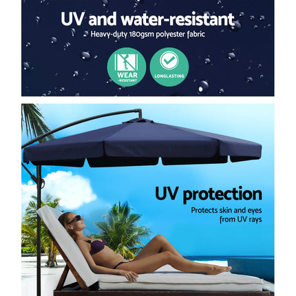 Instahut 3m Outdoor Umbrella w/Base Cantilever Garden Patio Beach Navy.