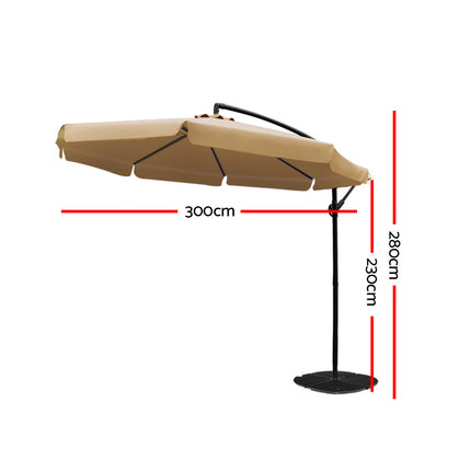 Instahut 3m Outdoor Umbrella Cantilever Garden Beach Patio Beige.