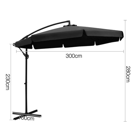 Instahut 3m Outdoor Umbrella Cantilever Garden Beach Patio Black.