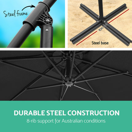 Instahut 3m Outdoor Umbrella Cantilever Garden Beach Patio Black.