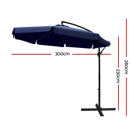 Instahut 3m Outdoor Umbrella Cantilever Garden Beach Patio Navy.