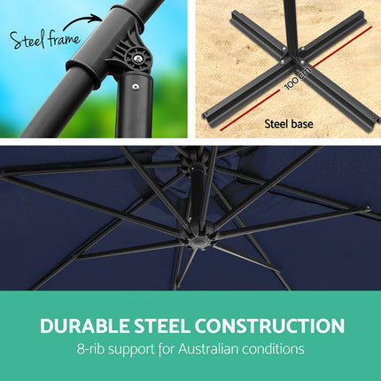 Instahut 3m Outdoor Umbrella Cantilever Garden Beach Patio Navy.