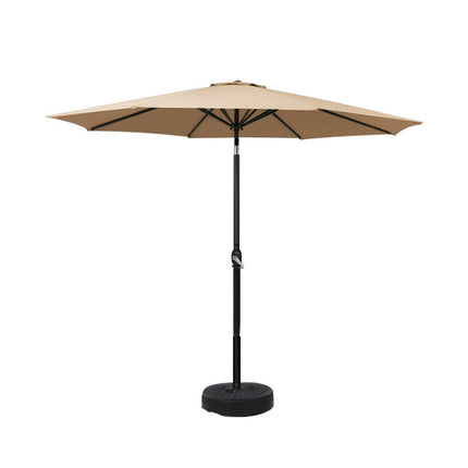 Instahut 2.7m Outdoor Umbrella w/Base Pole Stand Garden Sun Beige.