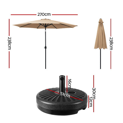 Instahut 2.7m Outdoor Umbrella w/Base Pole Stand Garden Sun Beige.