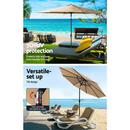 Instahut 2.7m Outdoor Umbrella w/Base Pole Stand Garden Sun Beige.