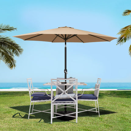 Instahut 2.7m Outdoor Umbrella w/Base Pole Stand Garden Sun Beige.