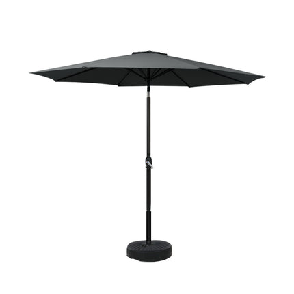 Instahut Outdoor Umbrella 2.7m Base Beach Pole Garden Tilt Sun Patio UV Black.