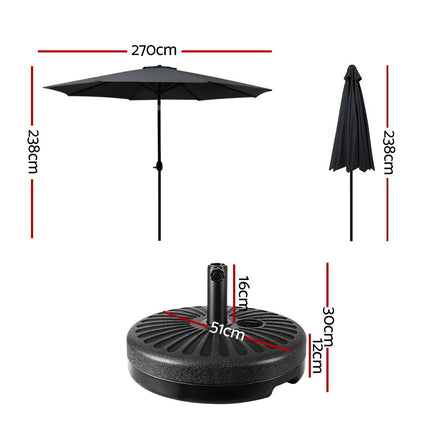 Instahut Outdoor Umbrella 2.7m Base Beach Pole Garden Tilt Sun Patio UV Black.