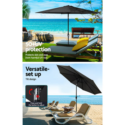 Instahut Outdoor Umbrella 2.7m Base Beach Pole Garden Tilt Sun Patio UV Black.
