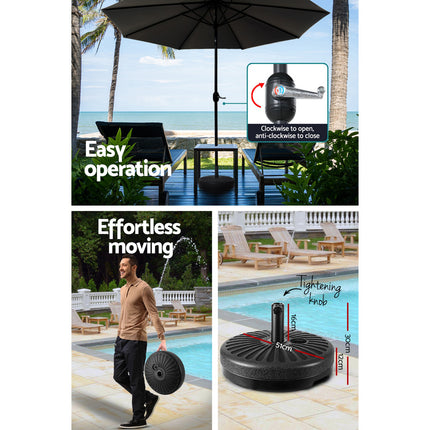 Instahut Outdoor Umbrella 2.7m Base Beach Pole Garden Tilt Sun Patio UV Black.