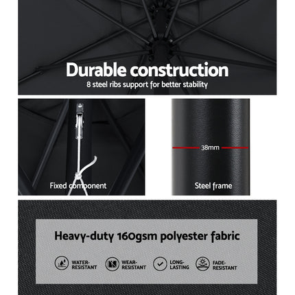 Instahut Outdoor Umbrella 2.7m Base Beach Pole Garden Tilt Sun Patio UV Black.