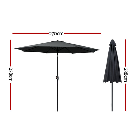 Instahut 2.7m Outdoor Umbrella w/Base Pole Stand Garden Beach Black.