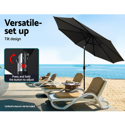 Instahut 2.7m Outdoor Umbrella w/Base Pole Stand Garden Beach Black.