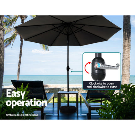 Instahut 2.7m Outdoor Umbrella w/Base Pole Stand Garden Beach Black.