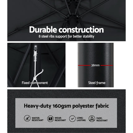 Instahut 2.7m Outdoor Umbrella w/Base Pole Stand Garden Beach Black.