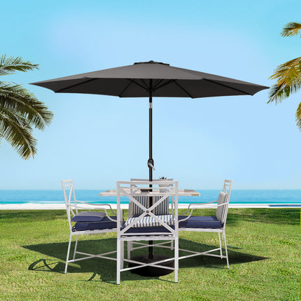 Instahut 2.7m Outdoor Umbrella w/Base Pole Stand Garden Beach Black.