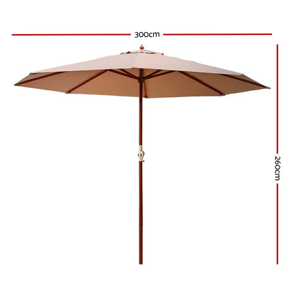 Instahut 3m Outdoor Umbrella Pole Umbrellas Beach Garden Sun Stand Patio Beige.