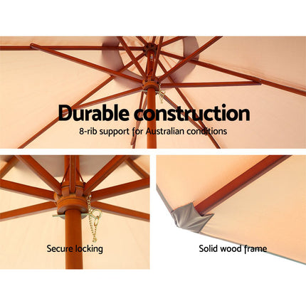 Instahut 3m Outdoor Umbrella Pole Umbrellas Beach Garden Sun Stand Patio Beige.