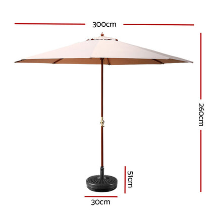 Instahut 3m Outdoor Umbrella w/Base Pole Umbrellas Garden Sun Stand Deck Beige.