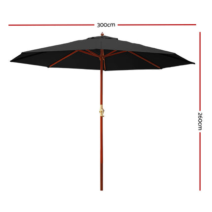 Instahut 3m Outdoor Umbrella Pole Umbrellas Beach Garden Sun Stand Patio Black.