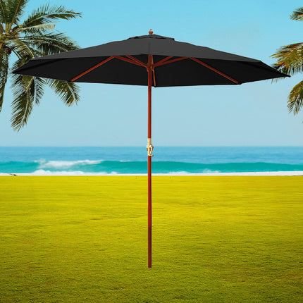 Instahut 3m Outdoor Umbrella Pole Umbrellas Beach Garden Sun Stand Patio Black.