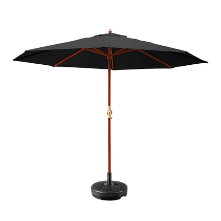 Instahut 3m Outdoor Umbrella w/Base Pole Umbrellas Garden Sun Stand Deck Black.