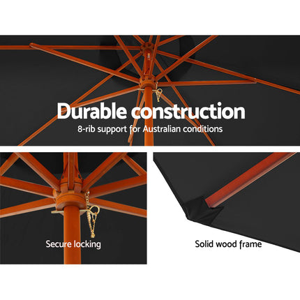 Instahut 3m Outdoor Umbrella w/Base Pole Umbrellas Garden Sun Stand Deck Black.