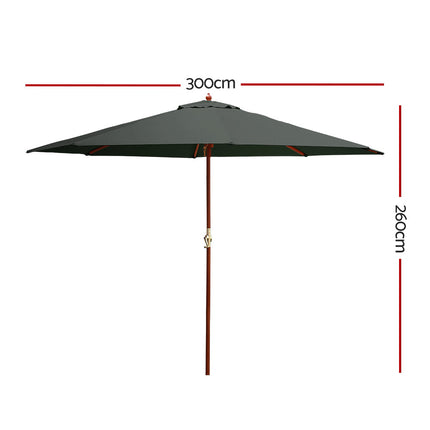 Instahut 3m Outdoor Umbrella Pole Umbrellas Beach Garden Sun Stand Patio Charcoal.