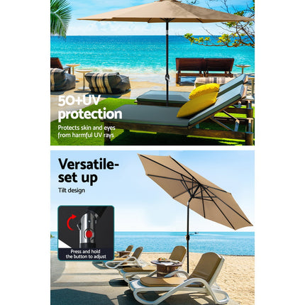 Instahut 3m Outdoor Umbrella w/Base Pole Tilt Beach Garden Patio Beige.