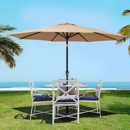 Instahut 3m Outdoor Umbrella w/Base Pole Tilt Beach Garden Patio Beige.