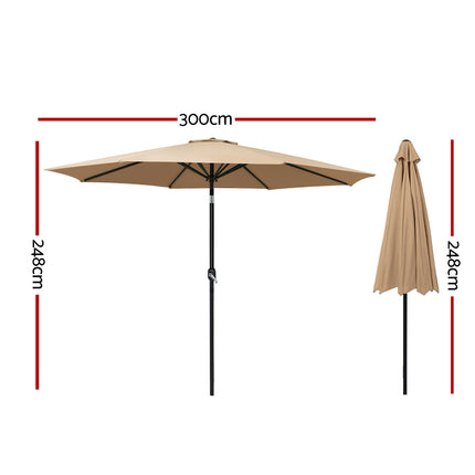 Instahut 3m Outdoor Umbrella Beach Pole Garden Patio Tilt Beige.