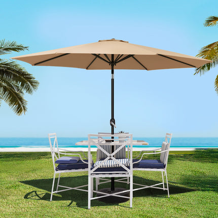 Instahut 3m Outdoor Umbrella Beach Pole Garden Patio Tilt Beige.
