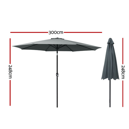 Instahut 3m Outdoor Umbrella Beach Pole Garden Patio Tilt Charcoal.