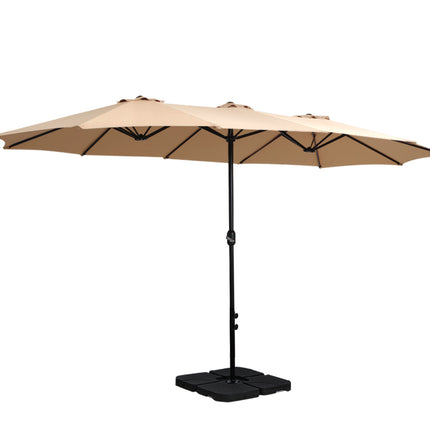 Instahut 4.57m Outdoor Umbrella w/Base Stand Beach Pole Garden Tilt Beige.