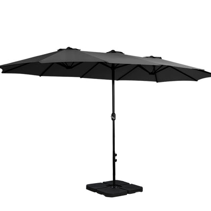 Instahut 4.57m Outdoor Umbrella w/Base Stand Beach Pole Garden Tilt Black.