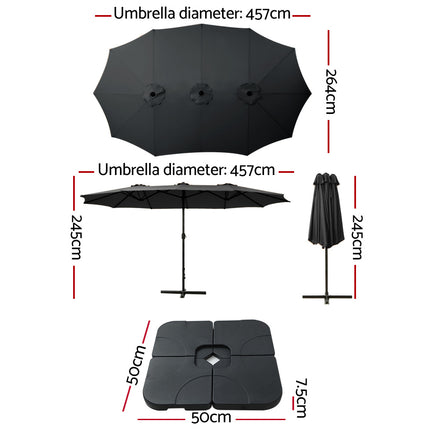 Instahut 4.57m Outdoor Umbrella w/Base Stand Beach Pole Garden Tilt Black.