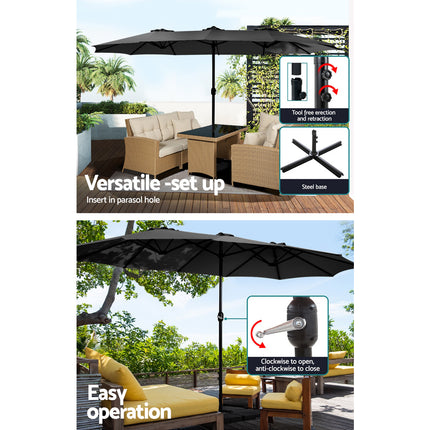 Instahut 4.57m Outdoor Umbrella w/Base Stand Beach Pole Garden Tilt Black.