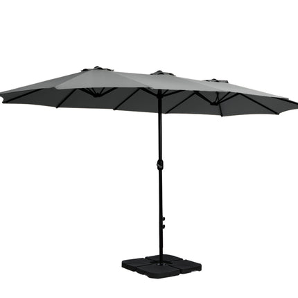 Instahut 4.57m Outdoor Umbrella w/Base Stand Beach Pole Garden Tilt Charcoal.