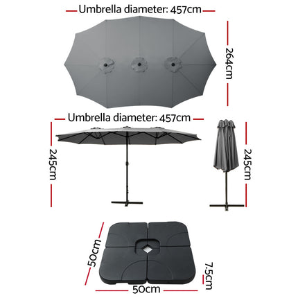 Instahut 4.57m Outdoor Umbrella w/Base Stand Beach Pole Garden Tilt Charcoal.
