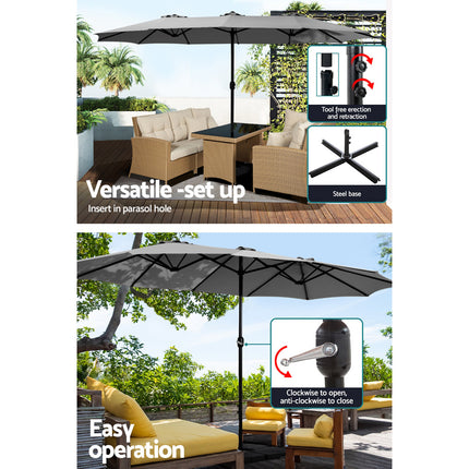 Instahut 4.57m Outdoor Umbrella w/Base Stand Beach Pole Garden Tilt Charcoal.