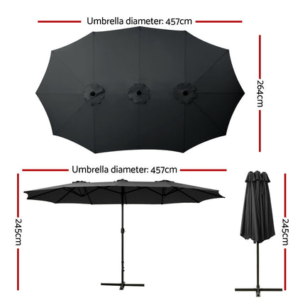 Instahut 4.57m Outdoor Umbrella Beach Pole Garden Tilt Black.