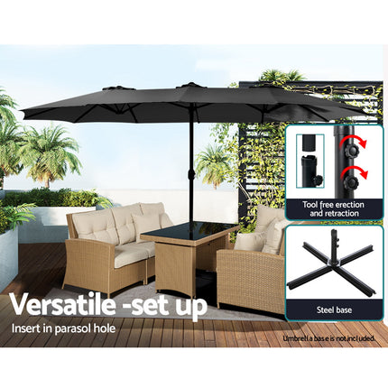 Instahut 4.57m Outdoor Umbrella Beach Pole Garden Tilt Black.