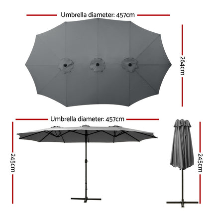 Instahut 4.57m Outdoor Umbrella Beach Pole Garden Tilt Charcoal.
