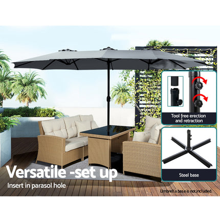 Instahut 4.57m Outdoor Umbrella Beach Pole Garden Tilt Charcoal.