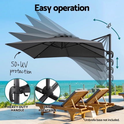 Instahut Outdoor Umbrella 3m Umbrellas Cantilever Stand Sun Roma 360 Degree Charcoal.