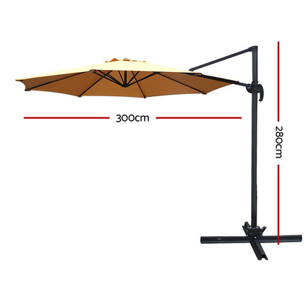 Instahut 3m Outdoor Umbrella Cantilever 360 Degree Tilt Beach Roma Beige.
