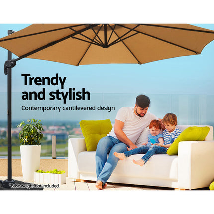 Instahut 3m Outdoor Umbrella Cantilever 360 Degree Tilt Beach Roma Beige.